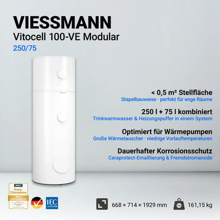 Infobild Viessmann Vitocell Modular 100-VE - Wärmepumpenspeicher 250/75 Liter