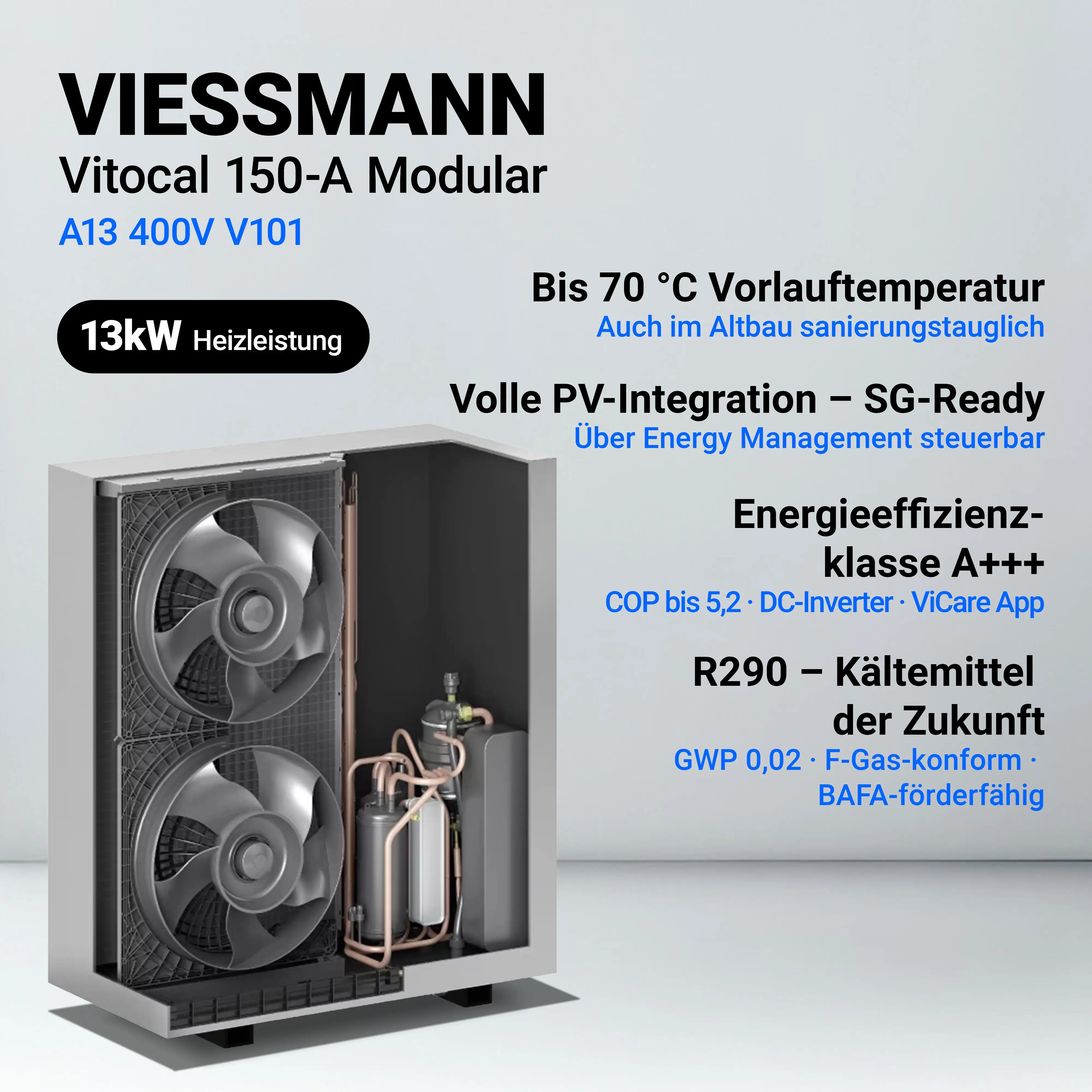 Moderne 13 kW Luft-Wasser-Wärmepumpe Viessmann Vitocal 150-A inklusive Montagehilfe Comfort