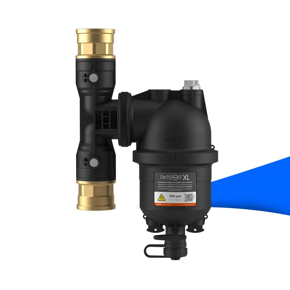 Der Viessmann Heizungsfilter Dirtstop XL 1¼ Zoll schützt Wärmepumpen zuverlässig vor Ablagerungen und sorgt für einen dauerhaft effizienten Anlagenbetrieb. 