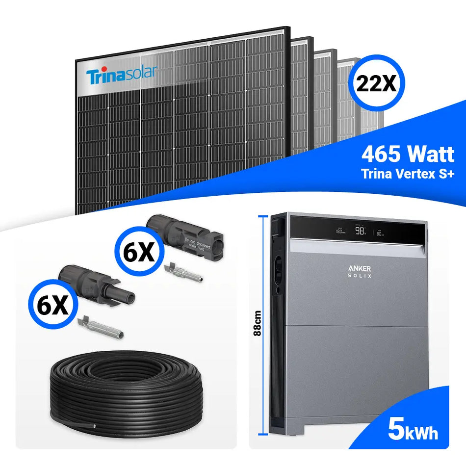 PV Komplettset 10 kWp – 22x Trina 465W Black Frame & Anker SOLIX X1-H10K-T mit Speicheroption