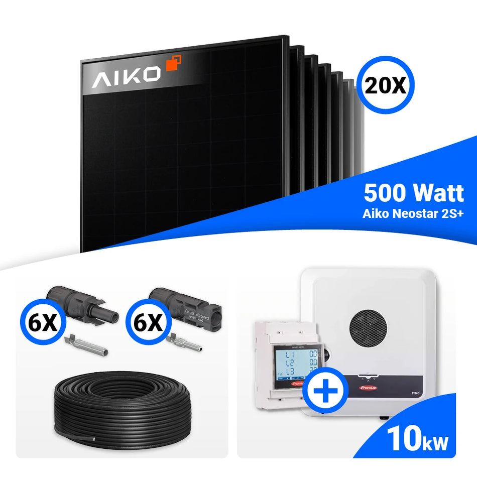 PV Komplettset 10 kWp – 20x AIKO 500W Full Black & Fronius SYMO-GEN24 10.0 Plus mit Speicheroption