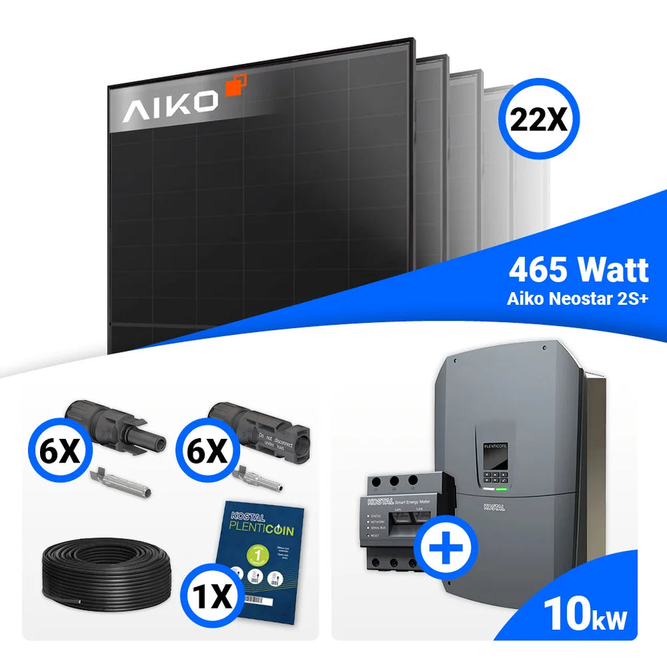 PV Komplettset 10 kWp – 22x AIKO 465W Full Black & Kostal G3 M Plenticore mit Speicheroption