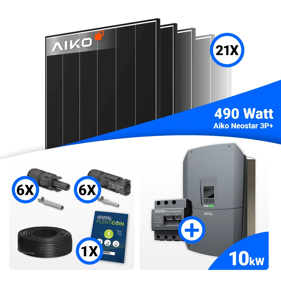 PV Komplettset 10 kWp – 21x AIKO 490W Black Frame & Kostal G3 M Plenticore mit Speicheroption