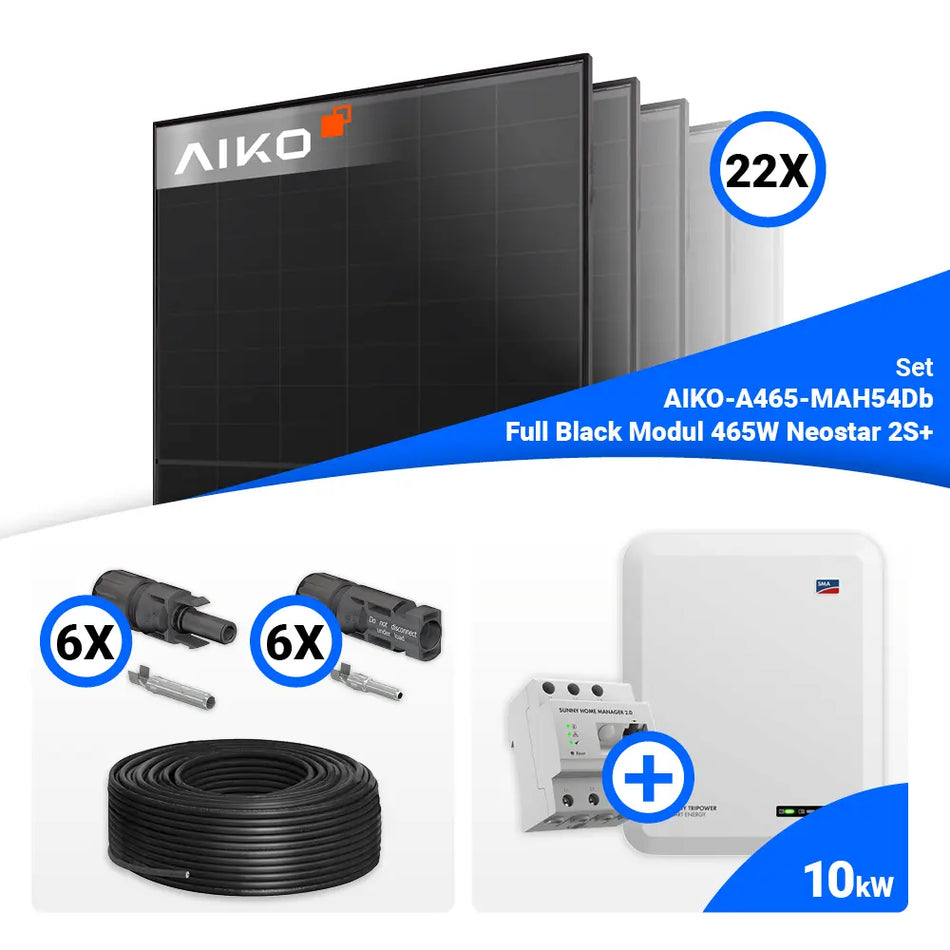 PV Komplettset 10 kWp – 22x AIKO 465W Full Black & SMA STP10.0-3SE-40 mit Speicheroption