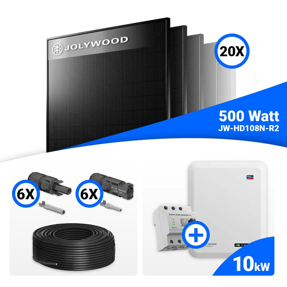 PV Komplettset 10 kWp – 20x Jolywood 500W Full Black  & SMA STP10.0-3SE-40 mit Speicheroption
