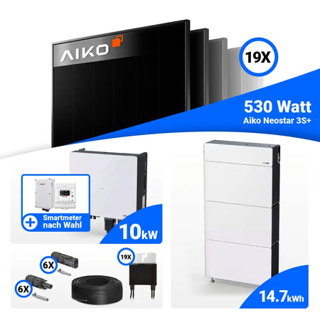 PV Komplettset 10 kWp AIKO 530W Full Black & SolarEdge Nexis Battery Stack 15