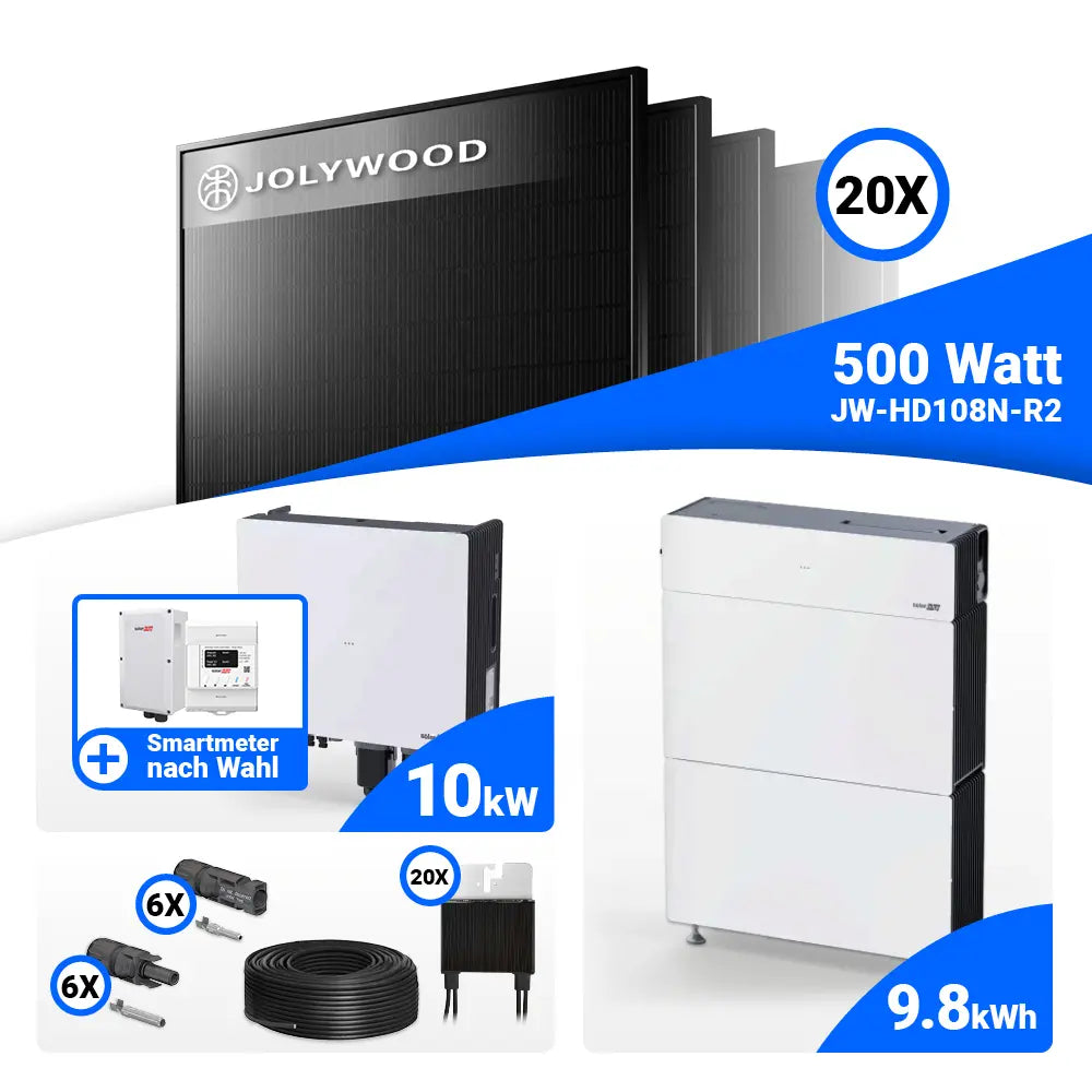 PV Komplettset 10 kWp Jolywood 500W Full Black & SolarEdge Nexis Battery Stack 10