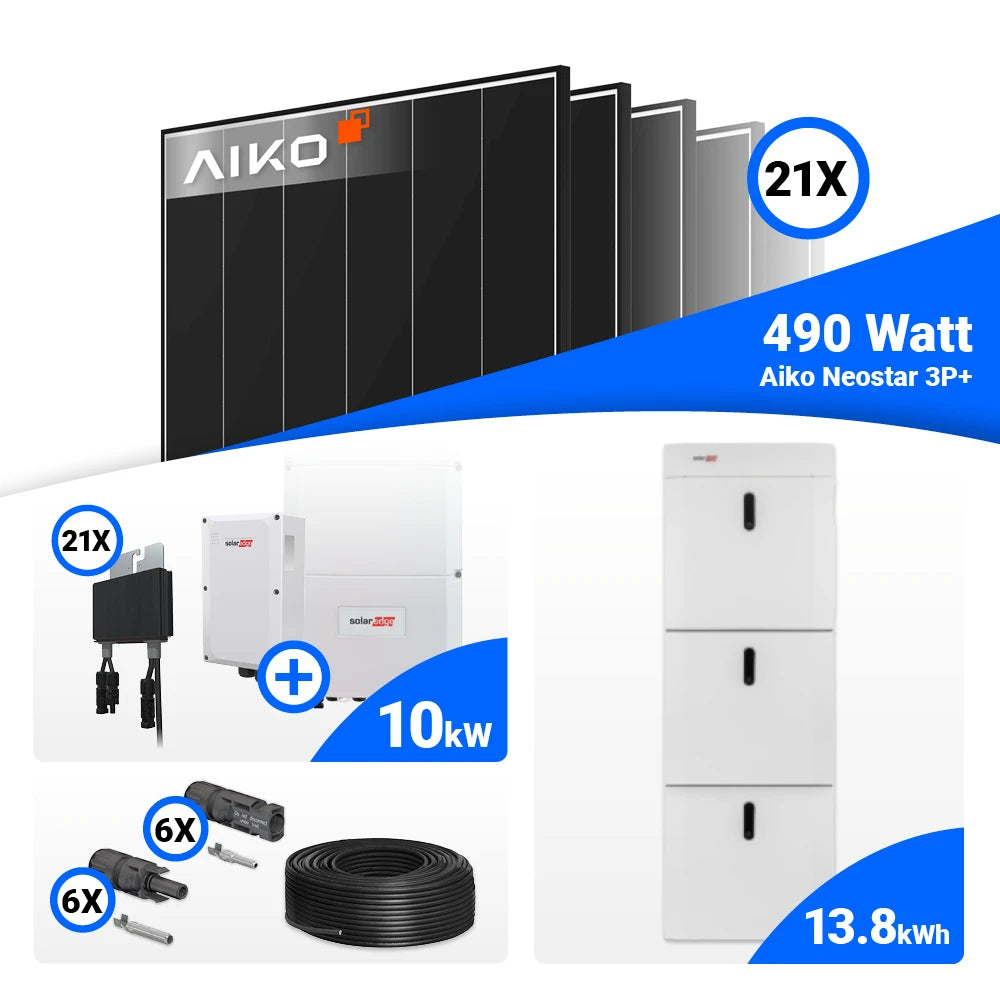 PV Komplettsystem 10 kWp – AIKO 490W Black Frame (21 Module) & SolarEdge SE10K – ideal für Eigenverbrauch, Speicher optional