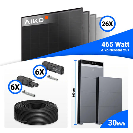 PV Anlage 12 kWp Komplettpaket mit AIKO 465W Full Black Modulen und Anker X1-H12K-T