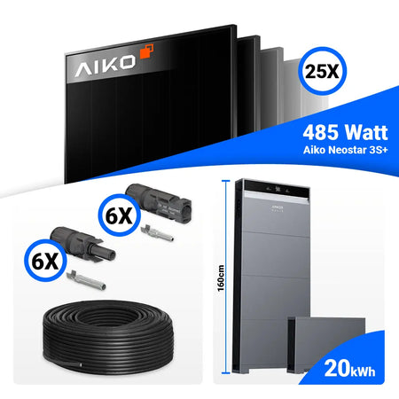 Anker X1-H12K-T mit 20 kWh Stromspeicher im 12 kWp PV Komplettset mit 25x AIKO Full Black Modulen