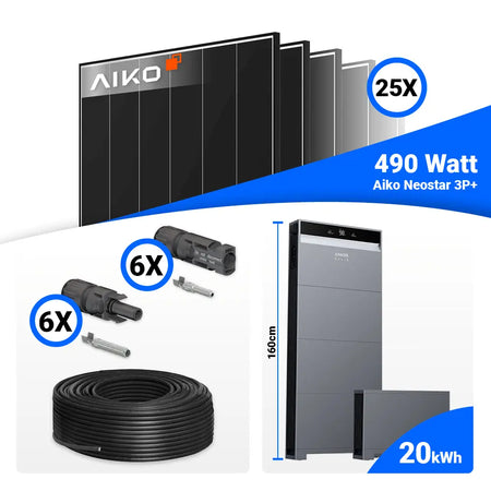 Solaranlage 12 kWp Komplettset AIKO 490W Black Frame + Anker X1-H12K-T mit Speicheroption