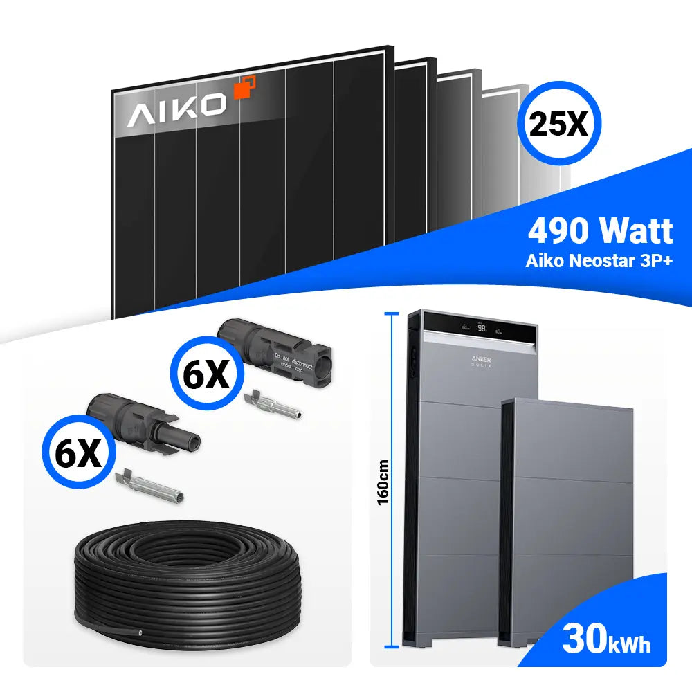 PV Anlage 12 kWp Komplettpaket mit AIKO 490W Black Frame Modulen und Anker X1-H12K-T