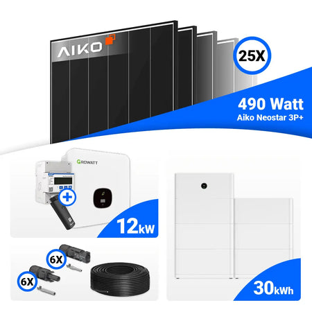 PV Komplettanlage 12 kWp AIKO Black Frame Module Growatt