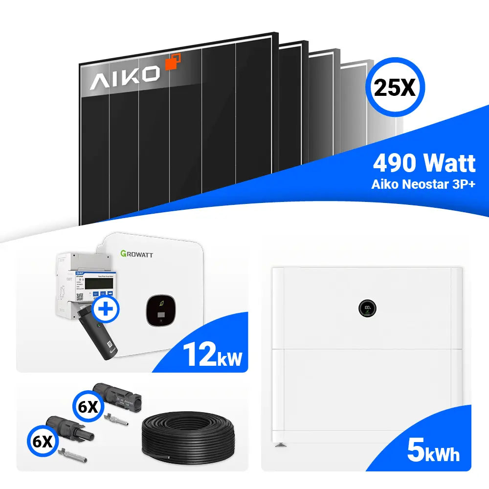 12 kWp Photovoltaik Set AIKO 490W Black Frame Growatt MOD 12KTL3-HU