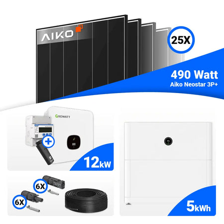 12 kWp Photovoltaik Set AIKO 490W Black Frame Growatt MOD 12KTL3-HU