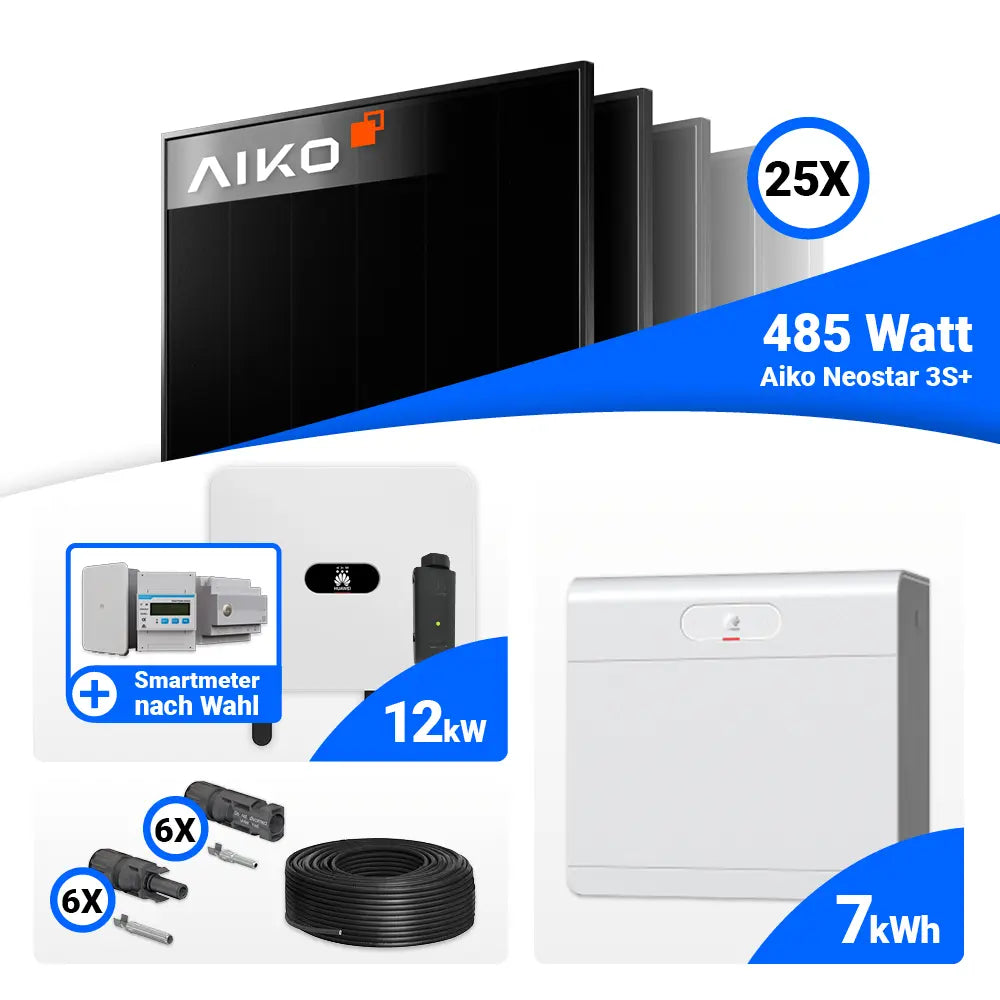 Solaranlage 12 kWp Komplettset mit 25x AIKO 485W Full Black