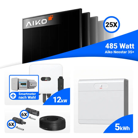12 kWp Photovoltaik Set AIKO 485W Full Black Huawei MAP0
