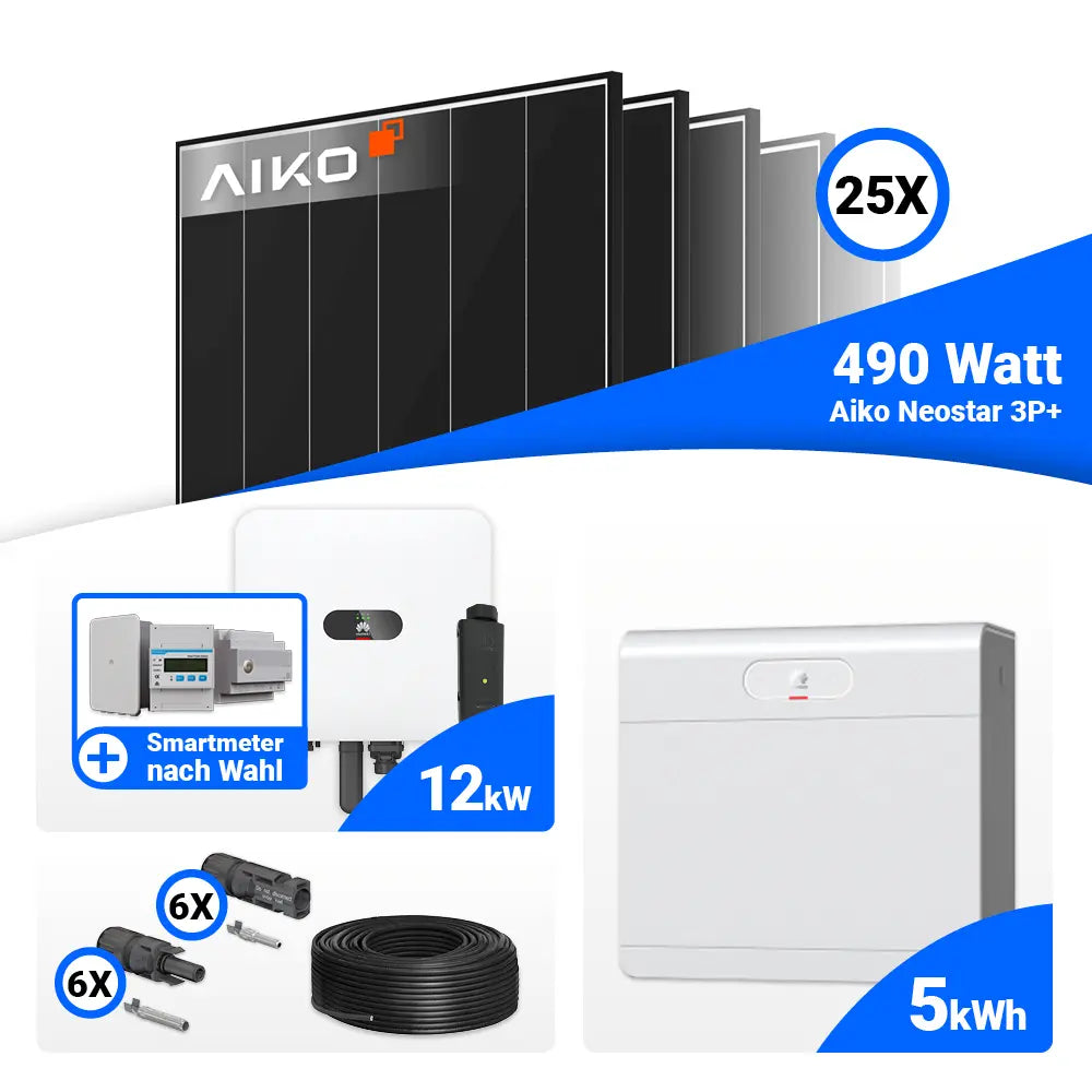 Photovoltaik Komplettset 12 kWp AIKO 490W Black Frame Module