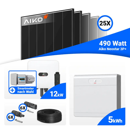 Photovoltaik Komplettset 12 kWp AIKO 490W Black Frame Module