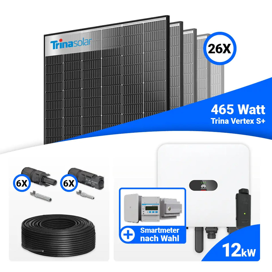PV Komplettset 12 kWp – 26x Trina 465W Black Frame & Huawei MAP0 mit Speicheroption