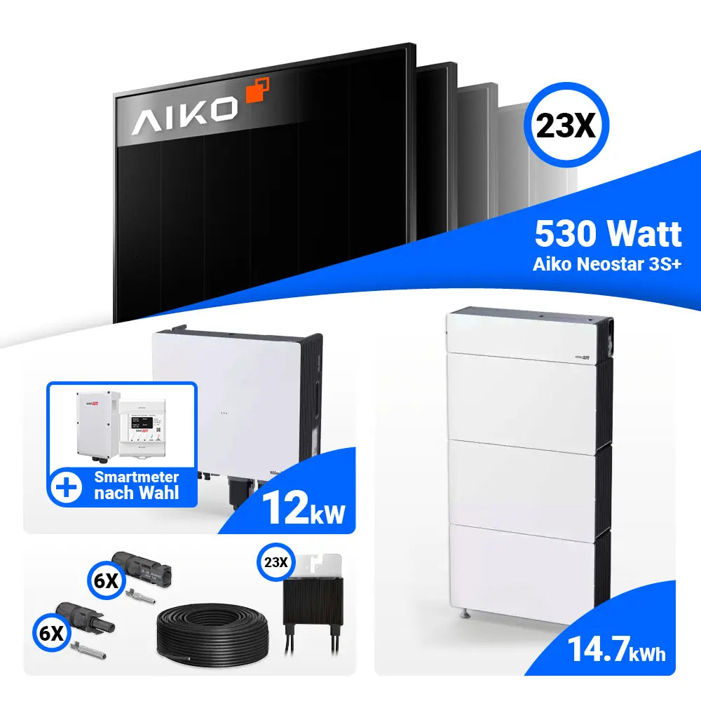 PV Komplettset 12 kWp AIKO 530W Full Black & SolarEdge Nexis Battery Stack 15