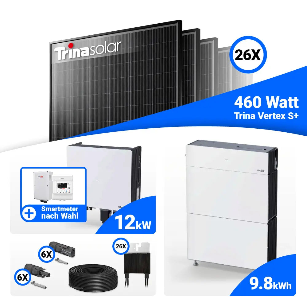 12 kWp PV-Komplettset mit Trina 465W Modulen und Speicher: SolarEdge Nexis Battery Stack 10