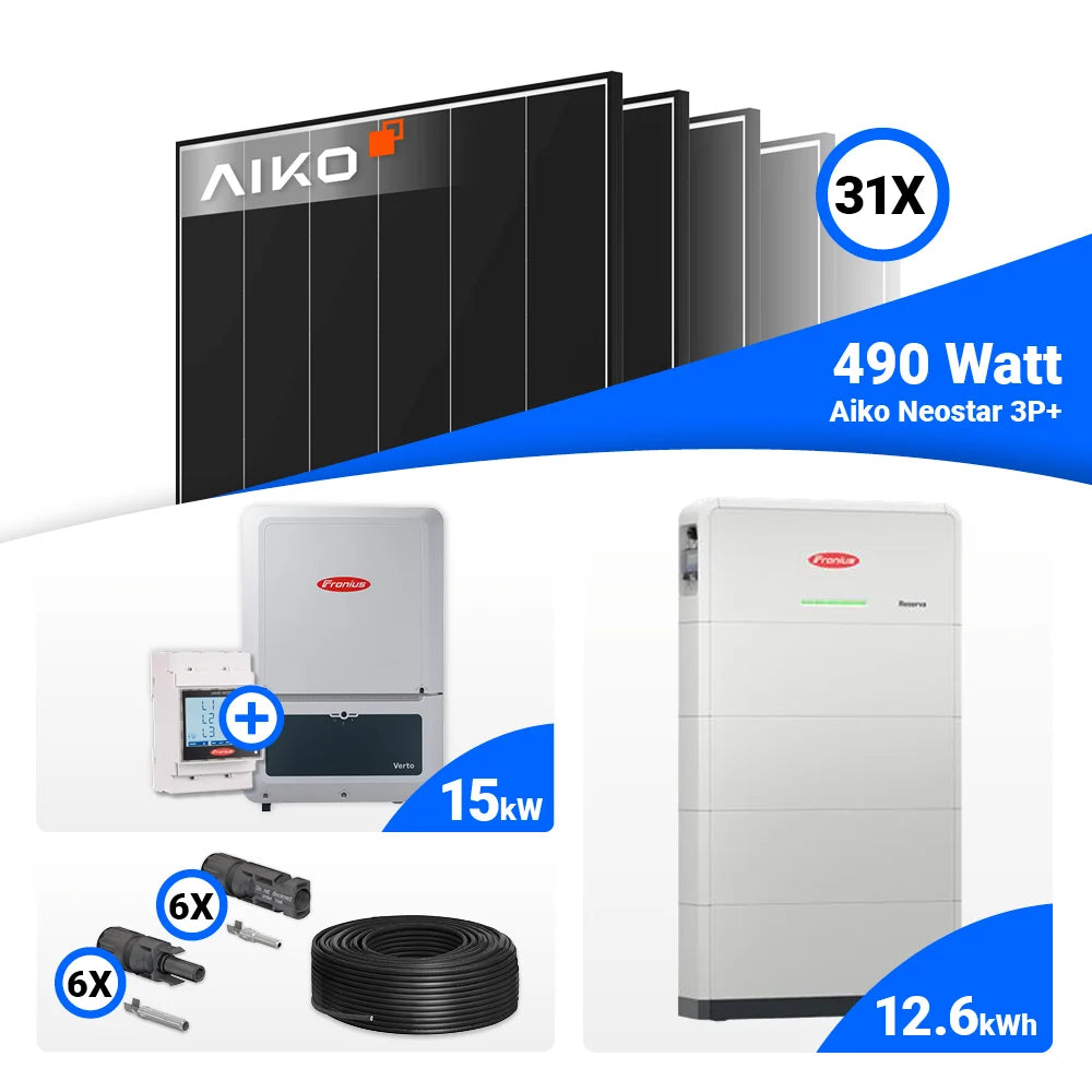 Hocheffizientes PV Set 15 kWp – AIKO 490W Module und Fronius Verto Plus