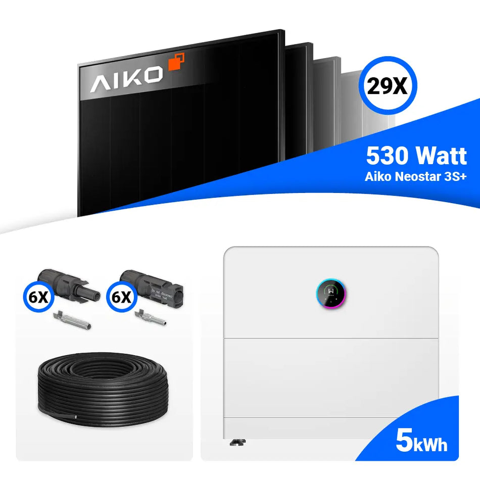 PV Komplettset 15 kWp – 29x AIKO 530W Full Black & GoodWe ESA All in One System