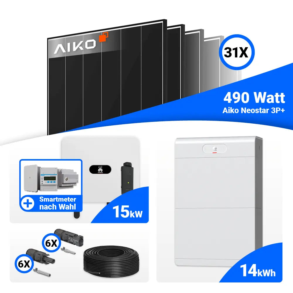 15 kWp PV Set AIKO 490W Black Frame Huawei Wechselrichter