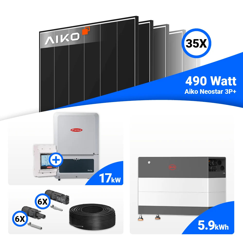 Photovoltaik Set 17 kWp – AIKO 490W Black Frame Module und Fronius Verto Plus 17.5 Hybridwechselrichter