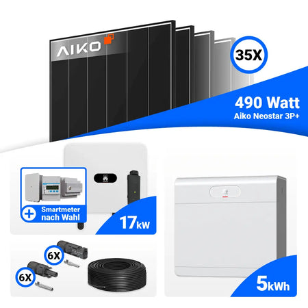 Photovoltaik Komplettset 17 kWp AIKO 490W Black Frame Module