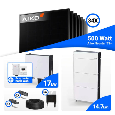 PV Komplettset 17 kWp AIKO 500W Full Black & SolarEdge Nexis Battery Stack 15
