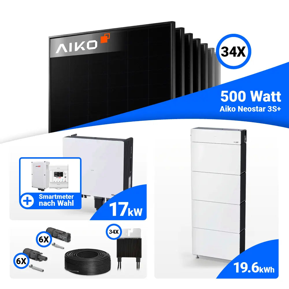 PV Komplettset 17 kWp AIKO 500W Full Black & SolarEdge Nexis Battery Stack 20