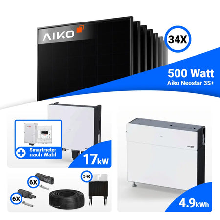 PV Komplettset 17 kWp AIKO 500W Full Black & SolarEdge Nexis Battery Stack 5