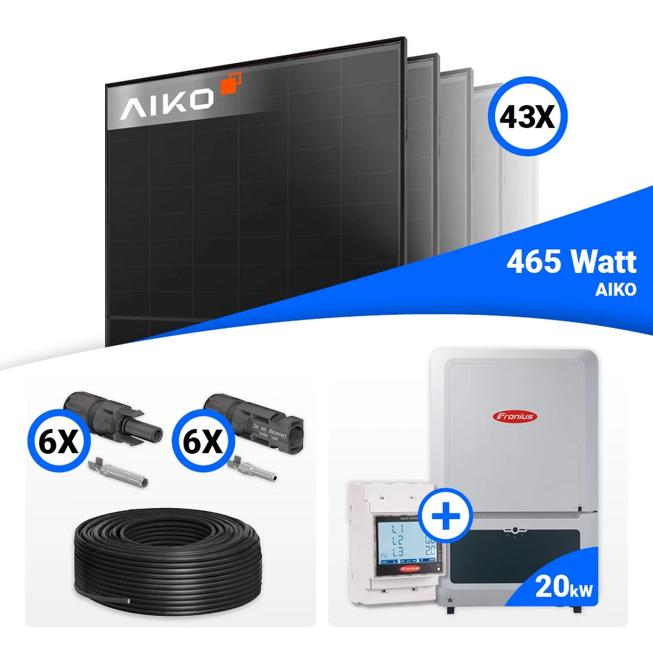 PV Komplettset 20 kWp – 43x AIKO 465W Full Black & Fronius Verto Plus 20.0 mit Speicheroption