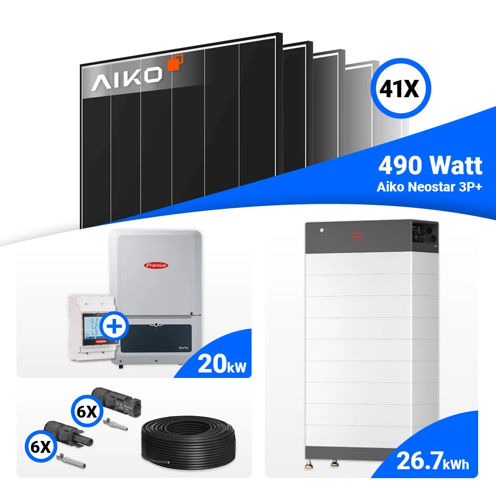 Komplettes 20 kWp Solarset mit AIKO 490W Panels und Fronius Verto Plus 20.0 Wechselrichter