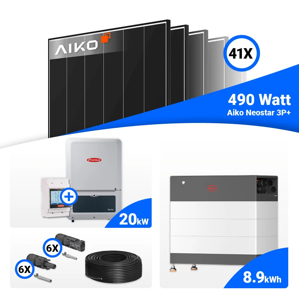 20 kWp Solaranlage mit AIKO 490W Panels und Fronius Verto Plus Speicheroption