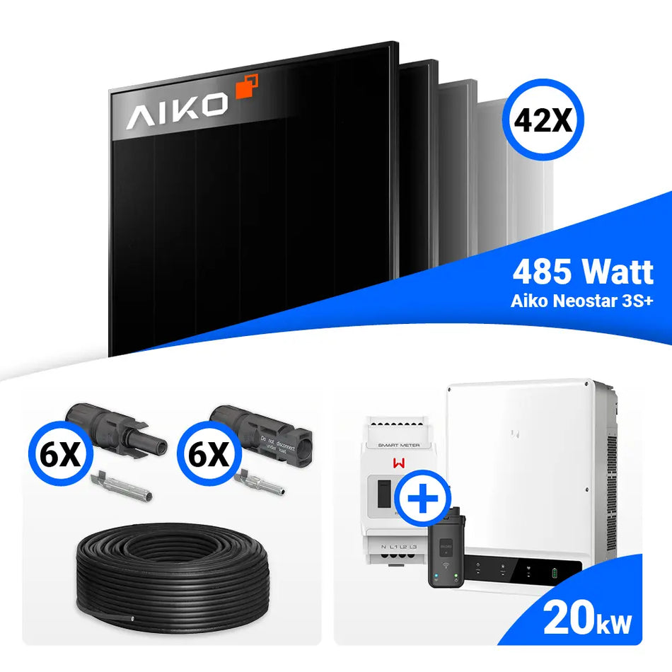 PV Komplettset 20 kWp – 42x AIKO 485W Full Black & GoodWe GW20K-ET mit Speicheroption