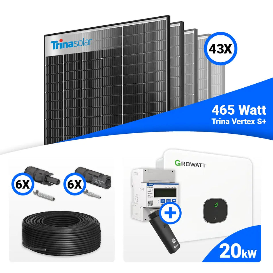 PV Komplettset 20 kWp – 43x Trina 465W Black Frame & Growatt MID20KTL3-XH mit Speicheroption