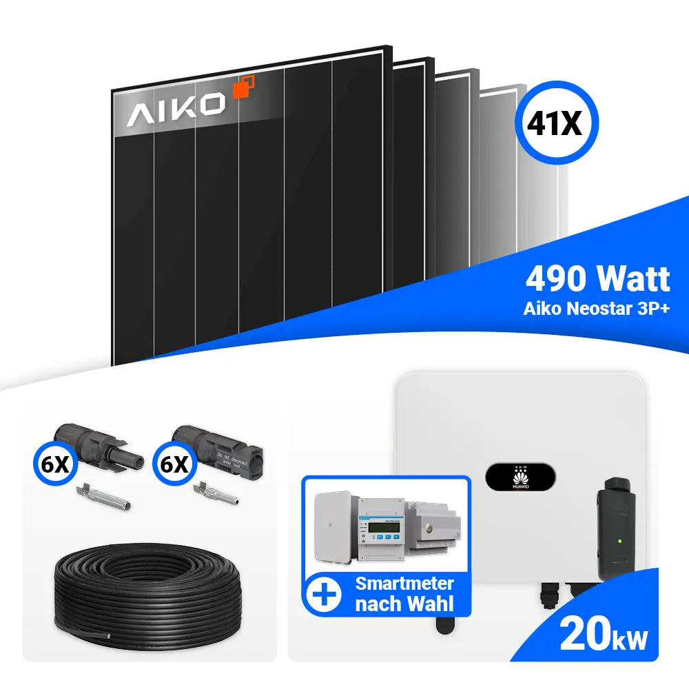 PV Komplettset 20 kWp mit AIKO 490W Black Frame und Huawei SUN2000-20K-MB0