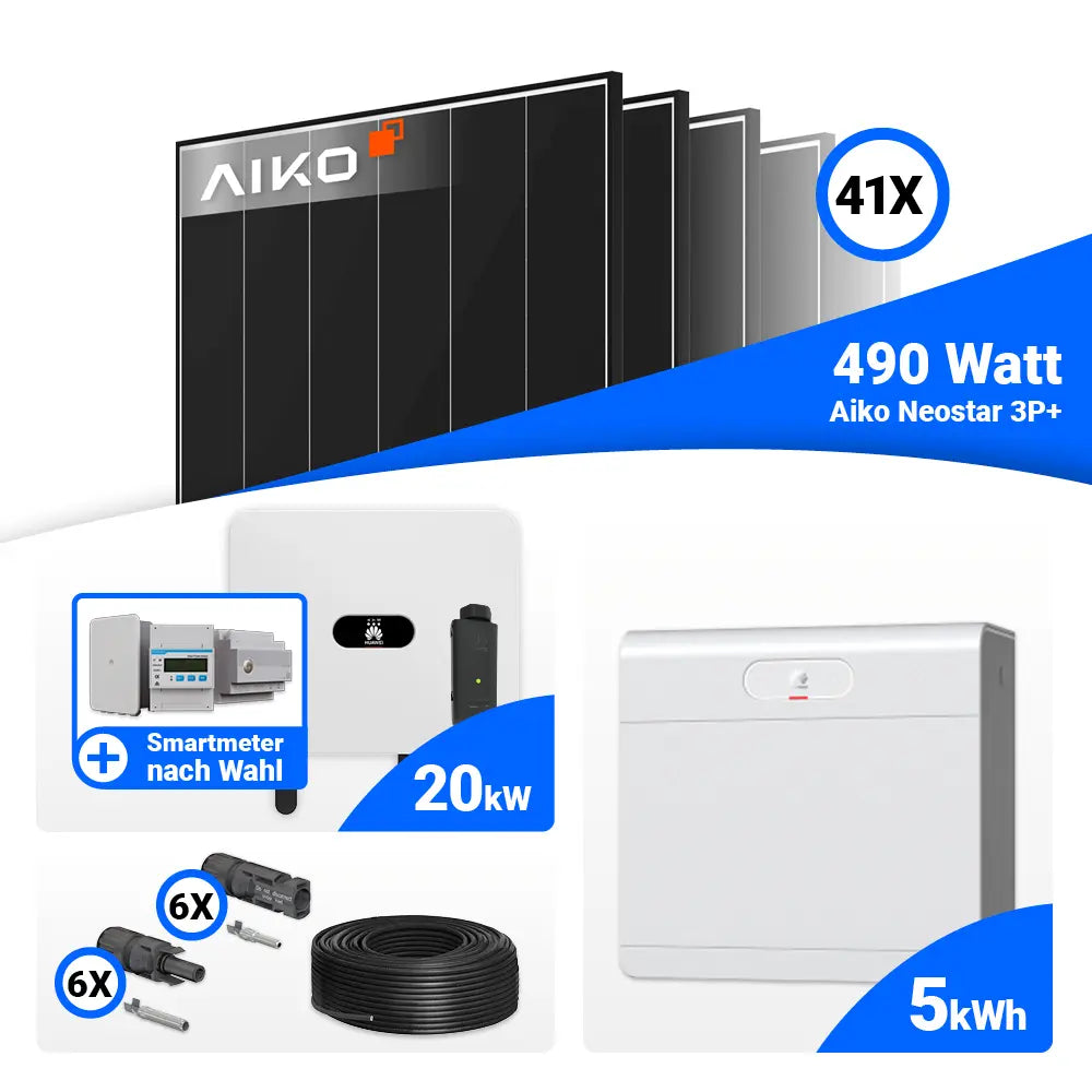 Photovoltaik Komplettset 20 kWp AIKO 490W Black Frame Module