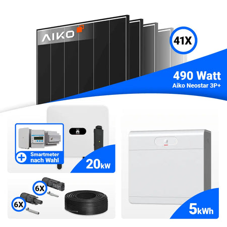 Photovoltaik Komplettset 20 kWp AIKO 490W Black Frame Module