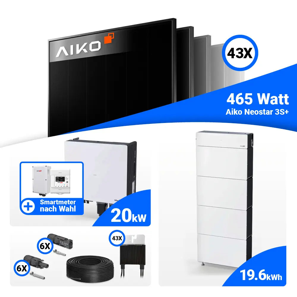 PV Komplettset 20 kWp AIKO 465W Full Black & SolarEdge Nexis Battery Stack 20