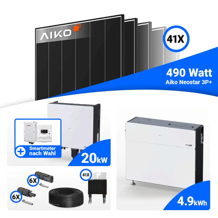 PV Komplettset 20 kWp AIKO 490W Black Frame & SolarEdge Nexis Battery Stack 5