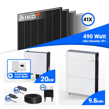 PV Komplettset 20 kWp AIKO 490W Black Frame & SolarEdge Nexis Battery Stack 10