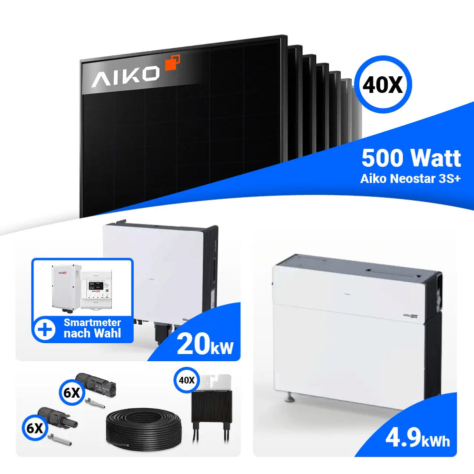 PV Komplettset 20 kWp AIKO 500W Full Black & SolarEdge Nexis Battery Stack 5
