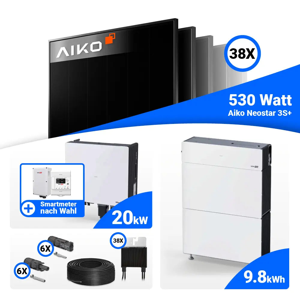 PV Komplettset 20 kWp AIKO 530W Full Black & SolarEdge Nexis Battery Stack 10