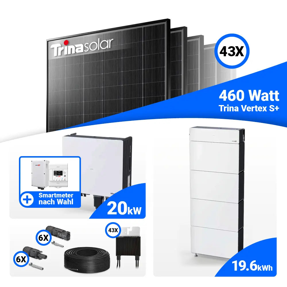 20 kWp PV-Komplettset mit Trina 465W Modulen und Speicher: SolarEdge Nexis Battery Stack 20