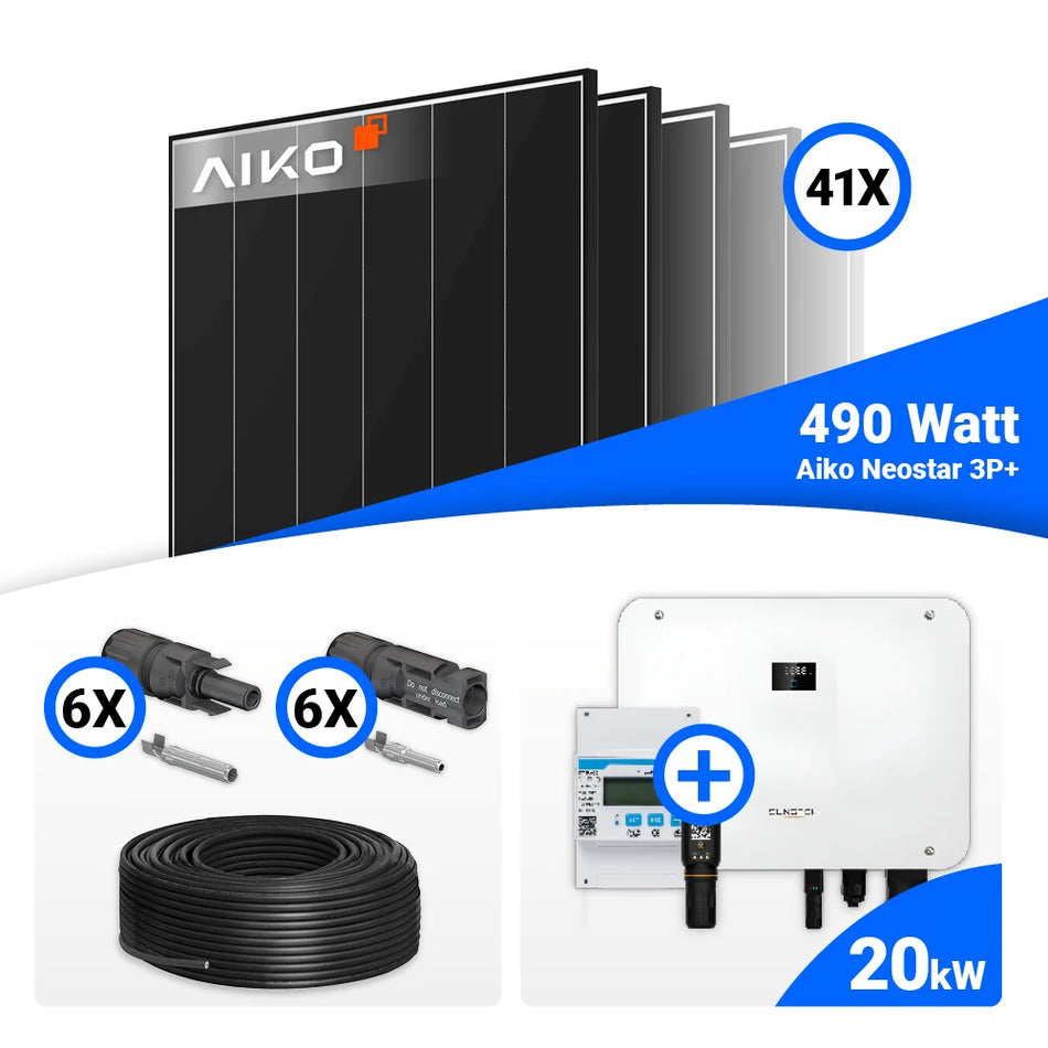 PV Komplettset 20 kWp – 41x AIKO 490W Black Frame & Sungrow Hybrid SH20T mit Speicheroption