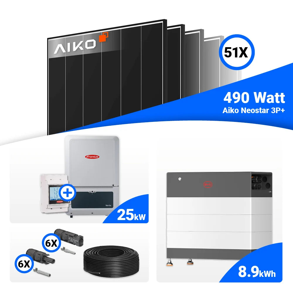 25 kWp Solaranlage mit AIKO 490W Panels und Fronius Verto Plus Speicheroption